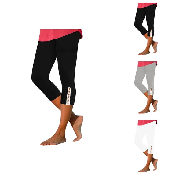 Women's Solid Color Lace Trimmed Fashionable Leggings With Elastic Waist Women Summer Pants