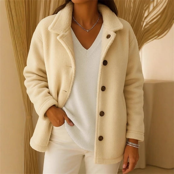 Women's Solid Color Lapel Collar Button Cardigan, Long Sleeve Tweed Style Coat, Soft Warm Open Front Jacket, Classic Casual Outerwear, Versatile Seasonal Layer With Pockets Yellow XXL