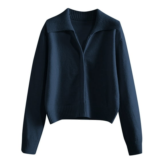 Women's Solid Color Lapel Knit Cardigan High Grade Zipper Sweater Short Stylish Comfortable Lightweight Soft Casual Outerwear