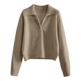 thumbnail image 1 of Women's Solid Color Lapel Knit Cardigan High Grade Zipper Sweater Short Stylish Comfortable Lightweight Soft Casual Outerwear, 1 of 2