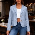 thumbnail image 1 of Women's Solid Color Lapel Long Sleeve Button Loose Blazer Fashion Suit Jacket Blue XXL, 1 of 6