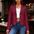 thumbnail image 1 of Women's Solid Color Lapel Long Sleeve Button Loose Blazer Fashion Suit Jacket Wine Red M, 1 of 6