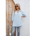 thumbnail image 1 of Women's Solid Color Lapel Loose Mid-Sleeve Shirt Chiffon Top, 1 of 3