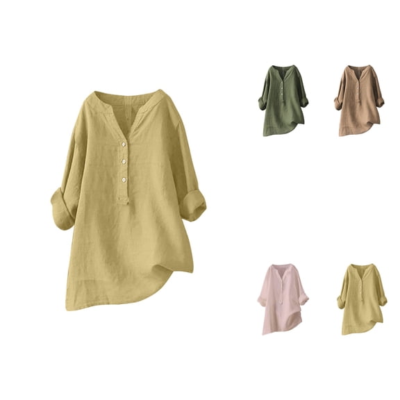 Women's Solid Color Lapel Stand-Up Collar Long Sleeve Button-Down Shirt Blouse, Casual Office Wear Basic Top