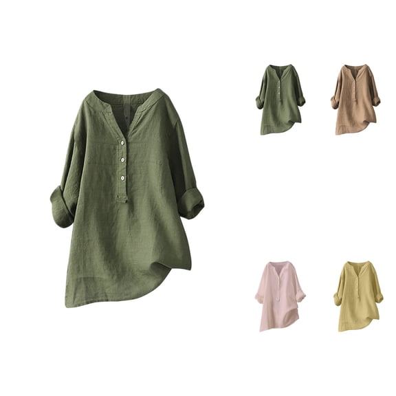 Women's Solid Color Lapel Stand-Up Collar Long Sleeve Button-Down Shirt Blouse, Casual Office Wear Basic Top