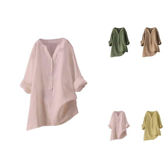 Women's Solid Color Lapel Stand-Up Collar Long Sleeve Button-Down Shirt Blouse, Casual Office Wear Basic Top