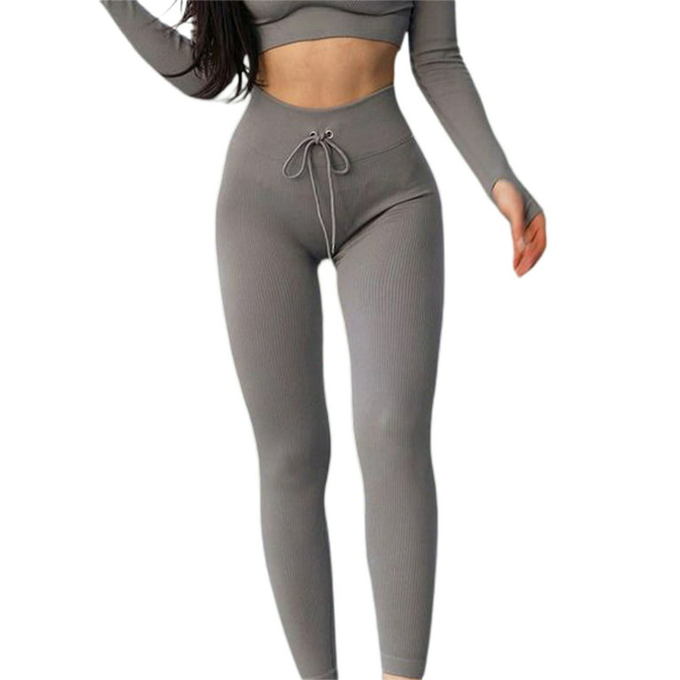 Women's Solid Color Leggings Trousers Drawstring Tight-Fitting Seamless  Sports Yoga Fitness Pants