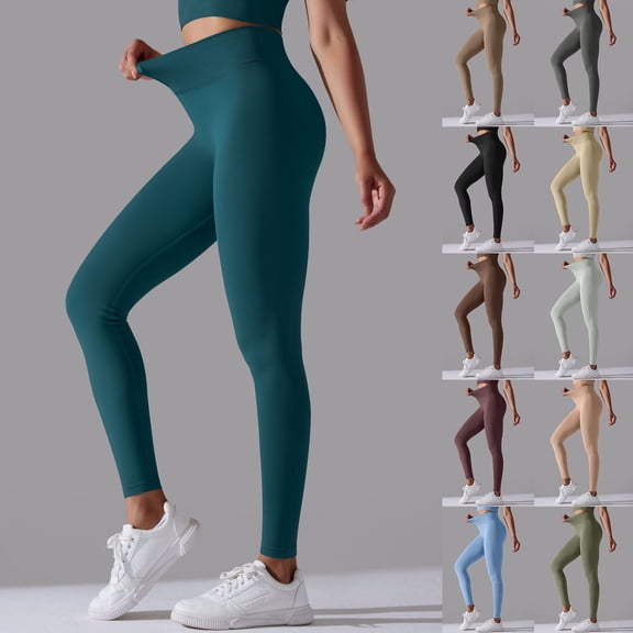 Women's Solid Color Leggings Tummy Control High Waisted Buttery Activewear Pants Stretchy Sports Tight Compression Leggings