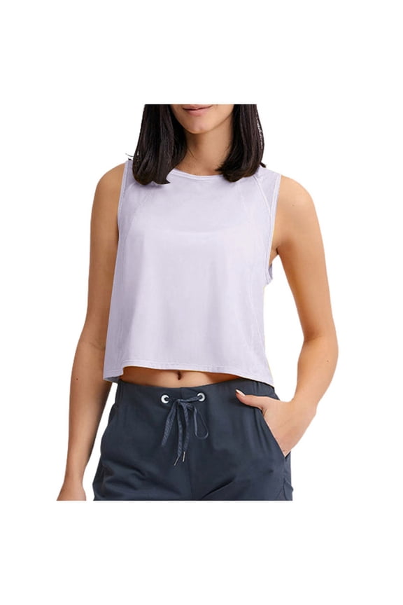 Women's Solid Color Light Breathable Ice Silk Smooth Yoga Jacket Hollow Back Loose Leisure Fitness Sports Vest