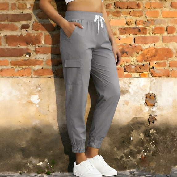 Women's Solid Color Lightweight Polyester Hiking Pants with Pockets for Sun Protection and Daily Wear
