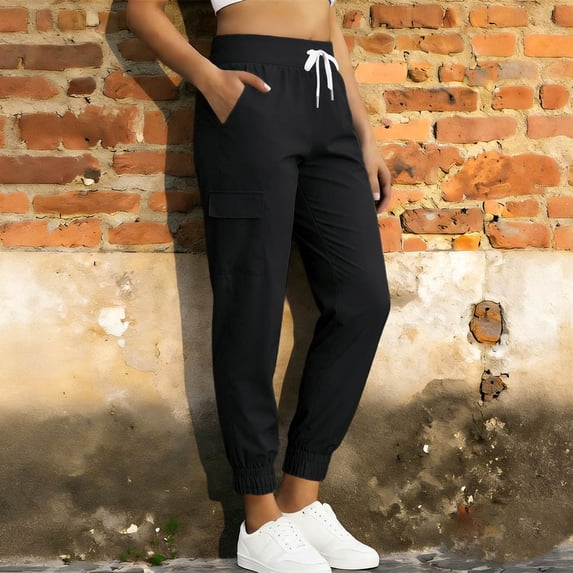 Women's Solid Color Lightweight Polyester Hiking Pants with Pockets for Sun Protection and Daily Wear