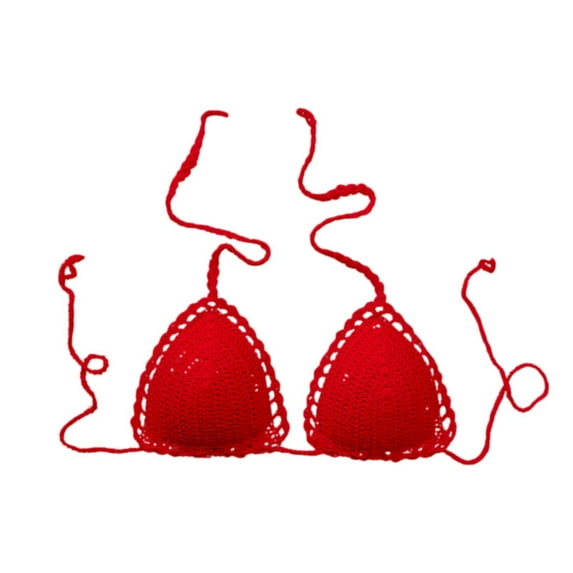 Women's Solid Color Lined Casual Handmade Crochet Bikini Swimsuit Top with Pure Color Design, Hand-Crochet, Leisure Style, Adjustable Straps & Multiple Sizes