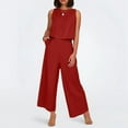 thumbnail image 1 of Women's Solid Color Linen 2 Piece Set Sleeveless Crop Top With Buttons And Wide Leg Pants Women Sweat Suits Sequin Suits for Women Petite Pant Suit for Women Straight Leg Dress Pants for Women Pants, 1 of 8