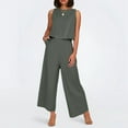 thumbnail image 1 of Women's Solid Color Linen 2 Piece Set Sleeveless Crop Top With Buttons And Wide Leg Pants Women Sweat Suits Sequin Suits for Women Petite Pant Suit for Women Straight Leg Dress Pants for Women Pants, 1 of 7