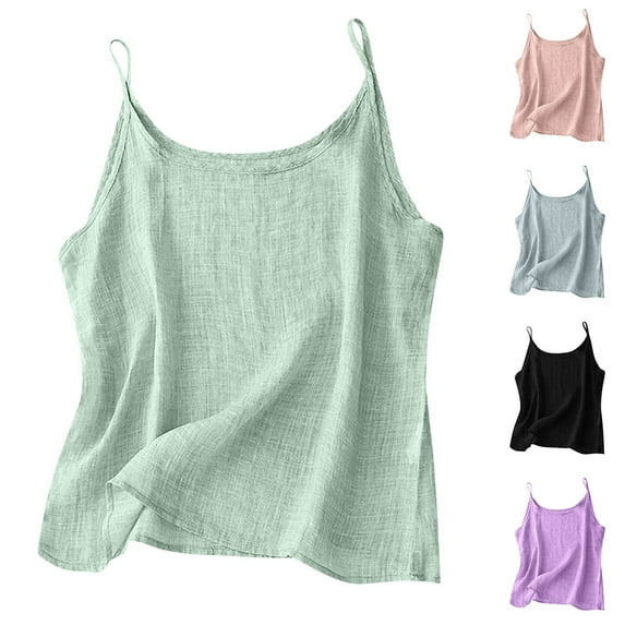 Women's Solid Color Linen Camisole Tops Tank Tops Cami Casual Daily Wear Loose Fit Summer Beach Vacation Outfits Fashion Essential Gift for Women | CSEONE,Black L