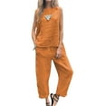 thumbnail image 1 of Women's Solid Color Linen Casual Loose Two Piece Set | Sleeveless Top & Wide Leg Pants Ensemble Womens plus Size Overalls Women Winter Apparel Thermal Overall Women Jumpsuit for Wedding Guest Women, 1 of 4
