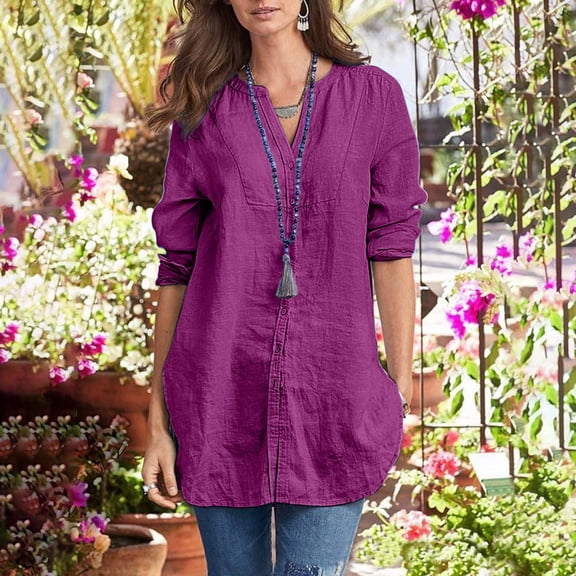 Women's Solid Color Linen Longline Shirt Cardigan Size Available One Sleeve Shirts for Women Pants Women Womens Shirt with Tie Casual Women Tops Poplin Shirt Women Oversized Linen Shirts for Women