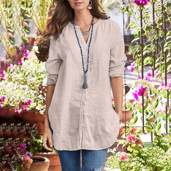 Women's Solid Color Linen Longline Shirt Cardigan Size Available One Sleeve Shirts for Women Pants Women Womens Shirt with Tie Casual Women Tops Poplin Shirt Women Oversized Linen Shirts for Women