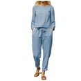 thumbnail image 1 of Women's Solid Color Linen Loose Top And Drawstring Linen Long Pants Set Outfits, 1 of 2