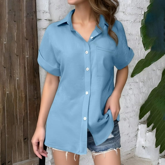 Women's Solid Color Linen Short Sleeve Casual Loose Shirt Long Sleeves Women Loose Fit Athletic Tops Women S Long Sleeve Shirt Fitted T Shirts Women Layering Long Sleeve Long Sleeve Tee Shirt Casual