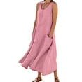 thumbnail image 1 of Women's Solid Color Linen Sleeveless Round Neck Pocket Casual Maxi Dress, 1 of 2