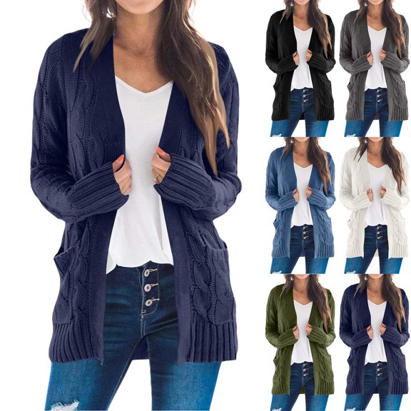 Women's Solid Color Long Cardigan Knit Sweater Open Front without Buttons for Fall and Winter Fashion, Perfect for Holiday Season and Lounge Style, Comfortable and Soft,Dark Gray,XL