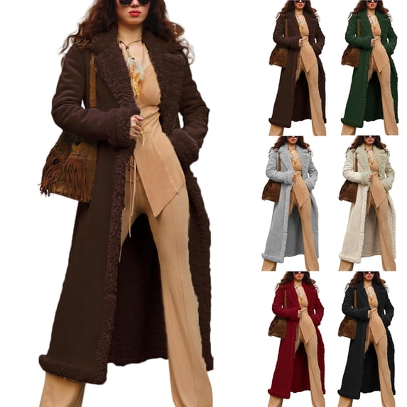 Women's Solid Color Long Plush Anti-Freeze Suede Wool Coat for Fall and Winter, Warm and Stylish for Cold Weather,Coffee,M