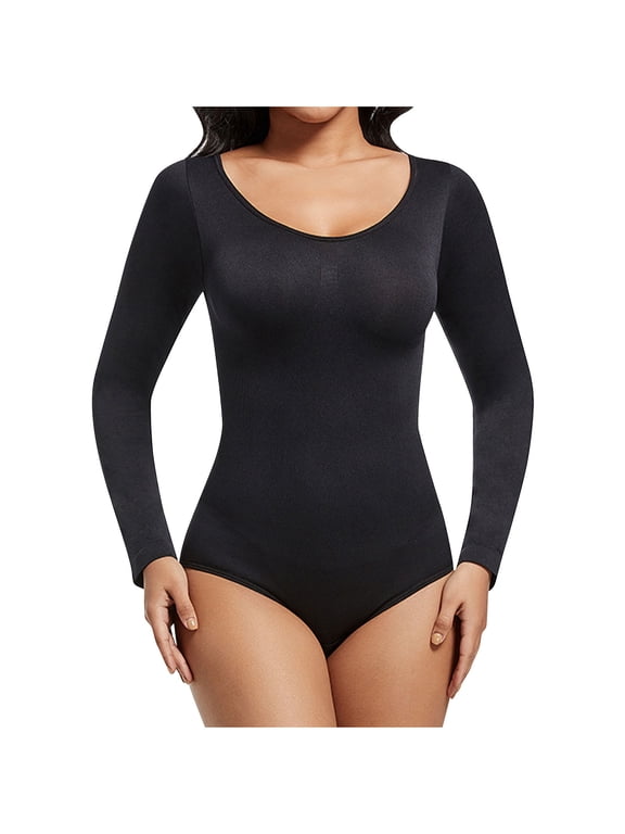 Women's Solid Color Long Sleeve Adjustable Shapewear Bodysuit