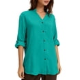 thumbnail image 1 of Women's Solid Color Long Sleeve Button Down Shirt with Collar and Pocket, 1 of 6