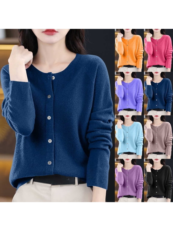 Women's Solid Color Long Sleeve Button Up Sweater Pullover Top Round Neck Loose Fit Casual Daily Wear Soft Knit Fashion Essential Gift for Women | Aestivo,Black L