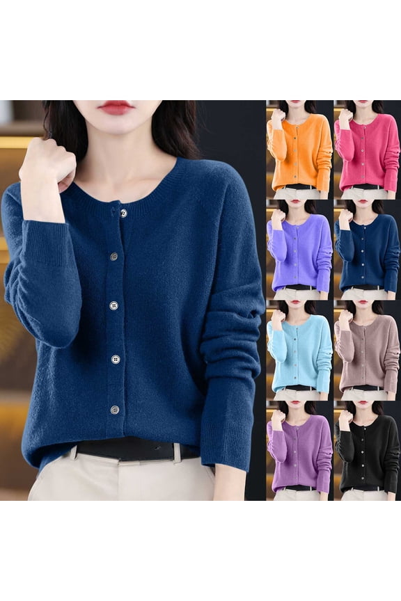 Women's Solid Color Long Sleeve Button Up Sweater Pullover Top Round Neck Loose Fit Casual Daily Wear Soft Knit Fashion Essential Gift for Women | Aestivo,Black XL
