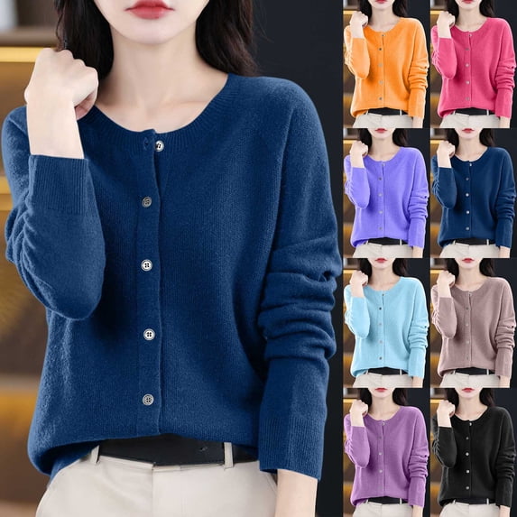 Women's Solid Color Long Sleeve Button Up Sweater Pullover Top Round Neck Loose Fit Casual Daily Wear Soft Knit Fashion Essential Gift for Women | Aestivo,Purple XL