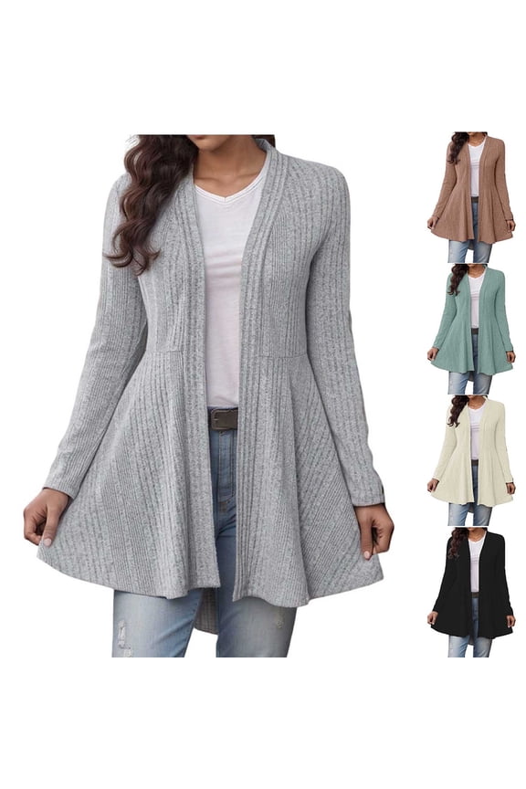 Women's Solid Color Long Sleeve Cardigan Coat for Spring and Fall Comfortable Loose Fit Casual Daily Wear Travel Loungewear Fashion Essential Gift for Women | CSEONE,Beige L