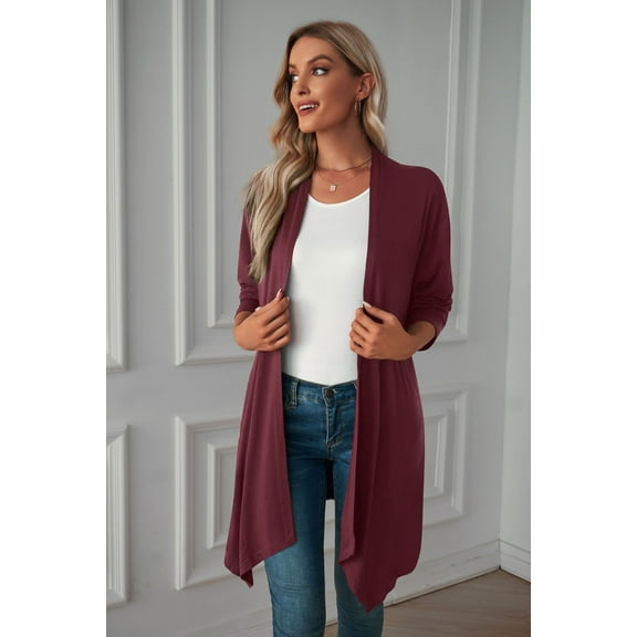 New Women's Solid Color Long Sleeve Cardigan Jacket Long Top