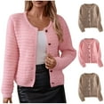 thumbnail image 1 of Women's Solid Color Long Sleeve Cardigan Sweater Loose Fit Open Front Top Casual Daily Wear Loungewear Work Office Outfits Fashion Essential Gift for Women | Sopatenor,Khaki XL, 1 of 7