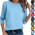 thumbnail image 1 of Women's Solid Color Long Sleeve Crewneck T-Shirt Tops Blouses Casual Loose Fit Soft Tee for Business Casual Work Office Vacation Travel Outfits Fashion Essential Gift for Ladies, 1 of 8