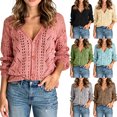 thumbnail image 1 of Women's Solid Color Long Sleeve Cutout V-Neck Knitted Cardigan Sweater for Fall and Winter, Cozy and Fashionable, Perfect for Layering,Beige,Size L, 1 of 7