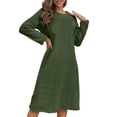 thumbnail image 1 of Women's Solid Color Long-Sleeve Fleece-Lined Thickened Nightgown Casual Crew Neck Winter Warmth Dress, 1 of 6