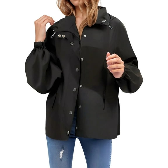 Women's Solid Color Long Sleeve Hooded Loose Trench Coat