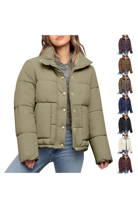 Women's Solid Color Long Sleeve Hooded Padded Jacket Coats Outerwear for Casual Daily Wear Streetwear Loungewear Travel Fashion Essential Gift for Women | CSEONE,Brown L
