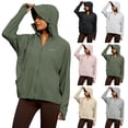 thumbnail image 1 of Women's Solid Color Long Sleeve Hooded Zipper Cardigan Jacket Coat | Lightweight Ice Silk Sunscreen Cover Up for Casual Daily Wear Travel Loungewear Fashion Essential Gift for Women, 1 of 9