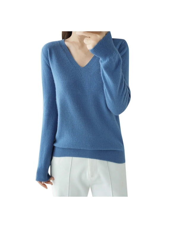Women's Solid Color Long Sleeve Knitted Wool Sweater - Soft Warm Wool Blend, Classic Design, Versatile for Casual/Formal Occasions