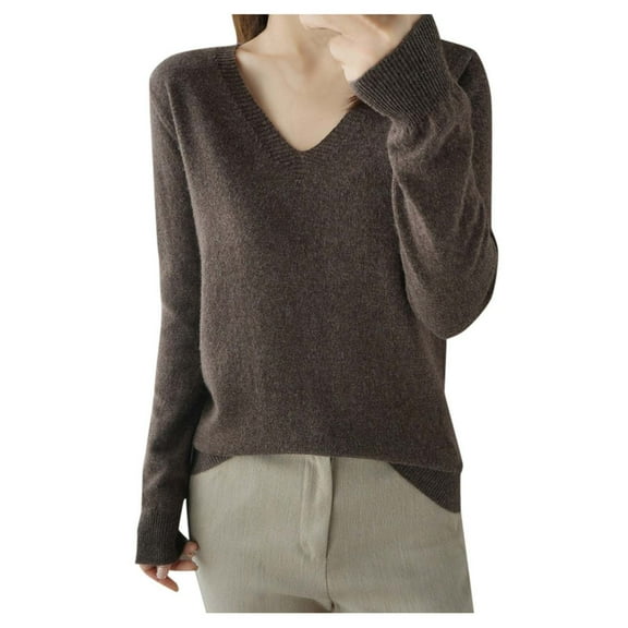 Women's Solid Color Long Sleeve Knitted Wool Sweater - Soft Warm Wool Blend, Classic Design, Versatile for Casual/Formal Occasions
