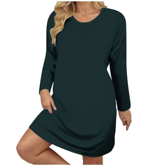 DailyTrove Women's Solid Color Long Sleeve Midi Dress, Casual Daily & Office Wear, Stretchy Jersey Fabric, Relaxed Fit