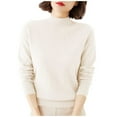thumbnail image 1 of Women's Solid Color Long Sleeve Mock Neck Sweater Casual Fashionable Base Layer Top Soft Warm Winter Fall Daily Versatile Comfortable Outfit White XL, 1 of 6
