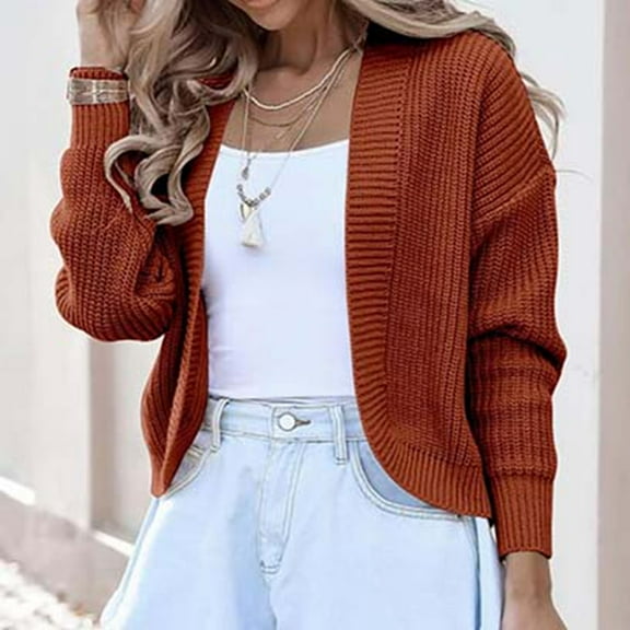 Women's Solid Color Long Sleeve Open Shoulder Cropped Knit Cardigan Sweater Cardigan Knitted Light Weight Cardigan Cardigans Sweaters for Women 2017 Light Cardigans Wrap Button Cardigan plus Size