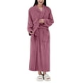 thumbnail image 1 of Women's Solid Color Long Sleeve Plush Bathrobe - Winter Warm Homewear, Burgundy, One Size, 1 of 5