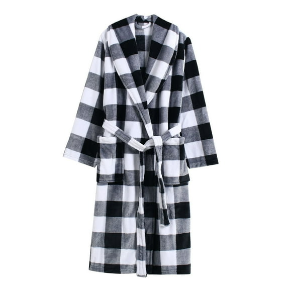 Women's Solid Color Long Sleeve Plush Bathrobe - Winter Warm Homewear, Dark Gray, One Size