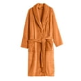 thumbnail image 1 of Women's Solid Color Long Sleeve Plush Bathrobe - Winter Warm Homewear, Orange Yellow, One Size, 1 of 4