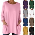 thumbnail image 1 of Women's Solid Color Long Sleeve Round Neck Loose Fit Top Shirt Blouse Casual Daily Wear Work Office Vacation Fashion Essential Gift for Women | Sopatenor,Purple XL, 1 of 9